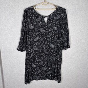 Peasant‎ Midi Dress 3X Black Paisley Bell Sleeve Boho Cottage Flowy Farmhouse